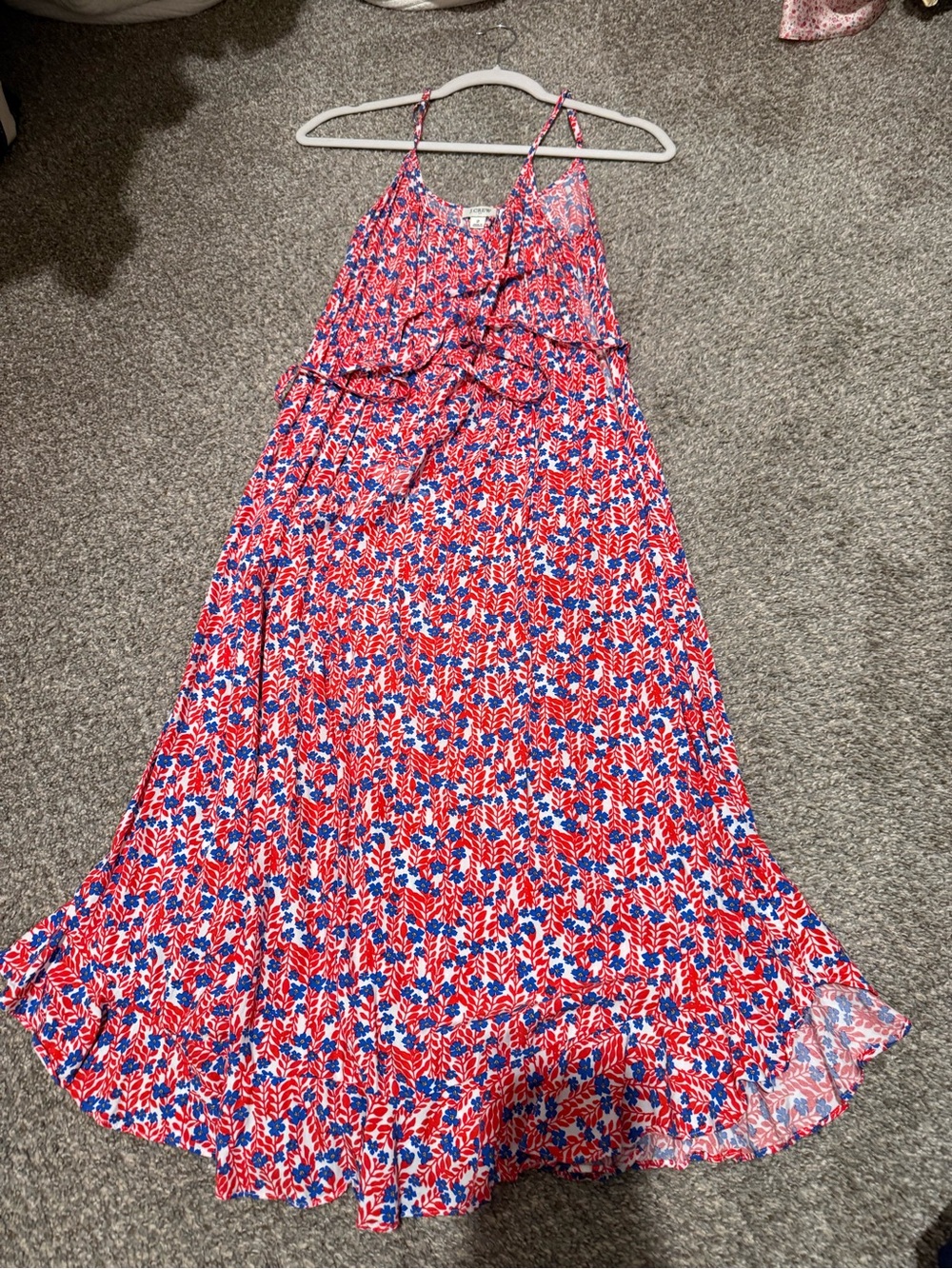 J. Crew Red, Blue & White Floral Midi Dress